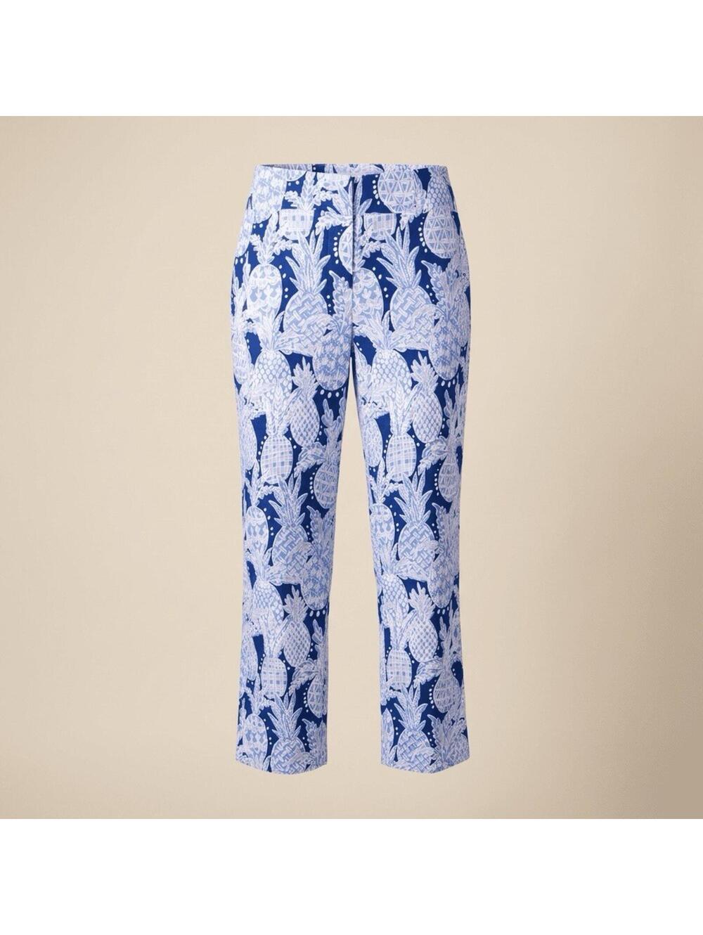Barbara Erickson Pineapple Pants Women's Sz 14 Blue Purple Tropical Casual Ankle